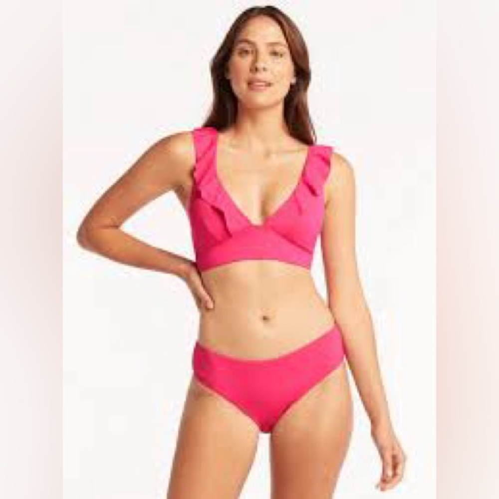 NWOT Sea Level Essentials Mid Bikini Bottoms in Hot Pink Size 12